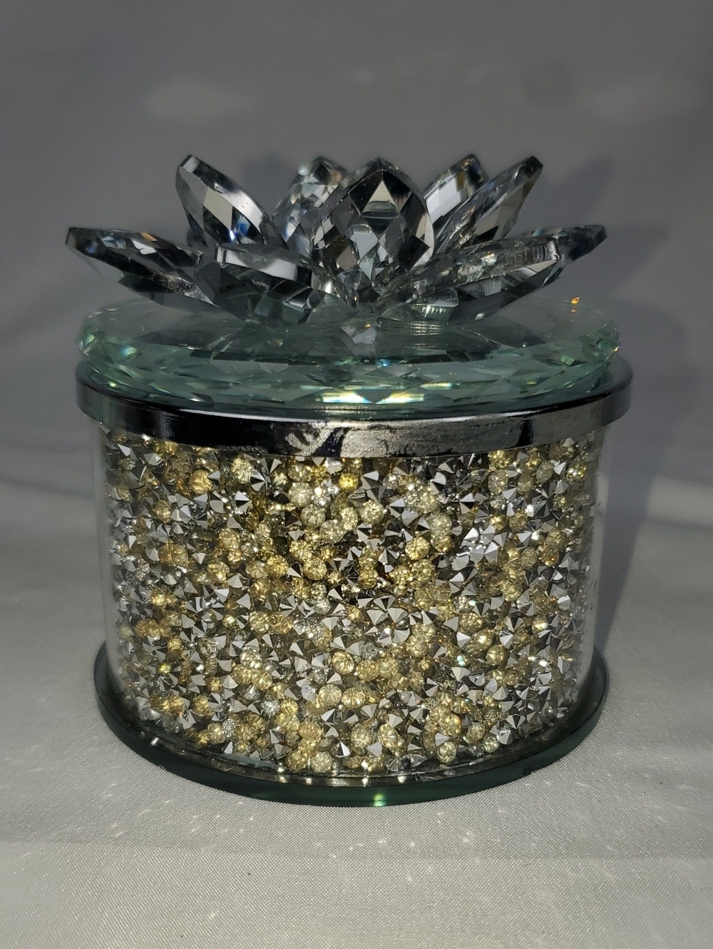 Crystal Lotus Jewelry Trinket Box - Gold & Silver